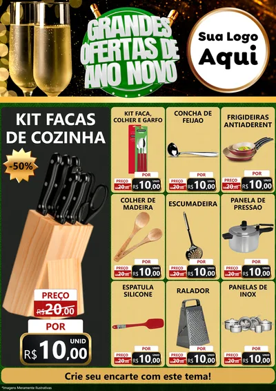 Modelo de Encarte para Encarte A4 Vertical com o tema Grandes Ofertas de Ano Novo para Utilidades Domésticas