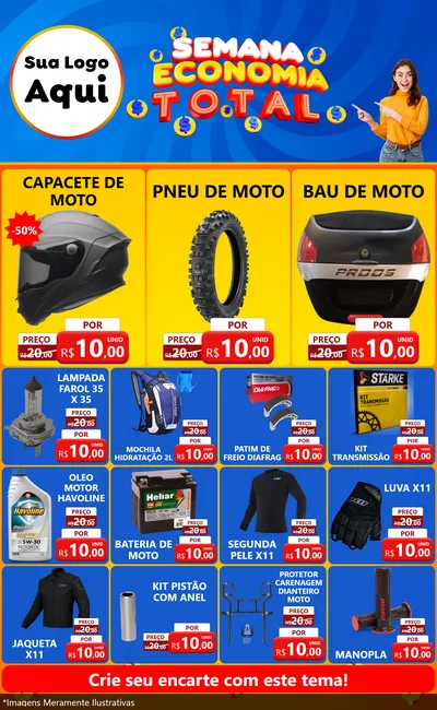 Modelo de Encarte para Encarte Grande com o tema Semana Economia Total para Moto peças