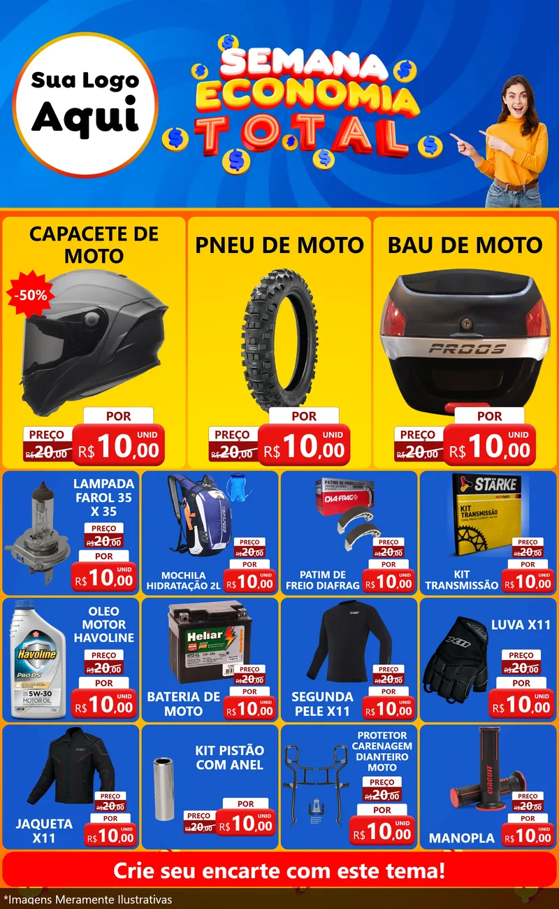 Modelo de Encarte para Encarte Grande com o tema Semana Economia Total para Moto peças