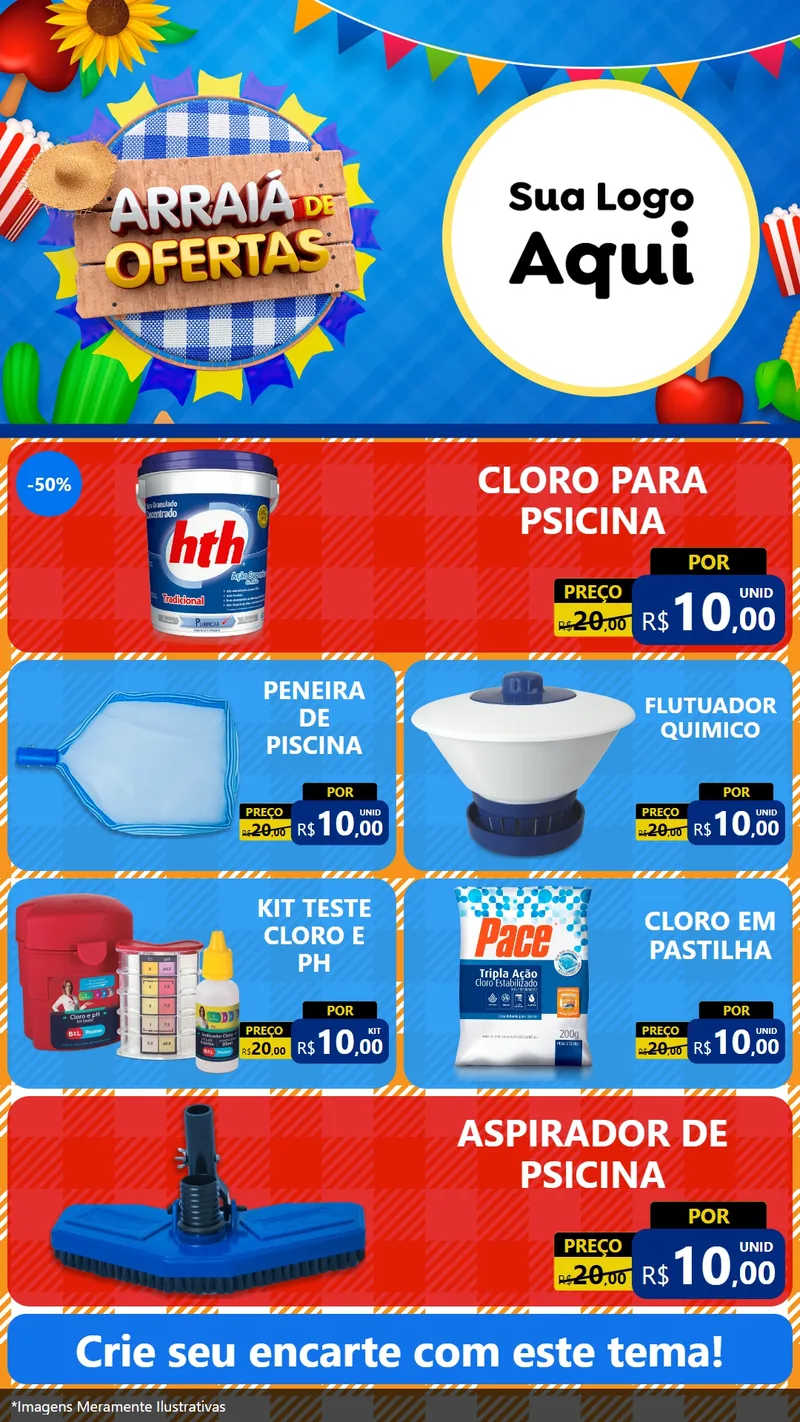 Modelo de TV para TV Vertical com o tema Arraiá de Ofertas para Produtos para Piscina