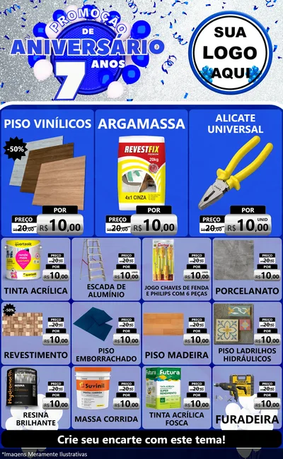 Modelo de Encarte para Encarte Grande com o tema Promoção de Aniversário - 7 Anos para Material para Construção