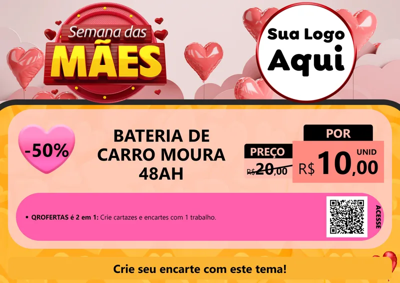 Modelo de Cartaz para Cartaz A4 Horizontal com o tema Semana das Mães para Baterias Elétricas