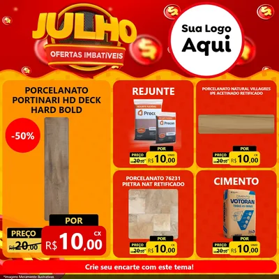 Modelo de Rede Social para Feed Facebook com o tema Julho Ofertas Imbatíveis para Pisos e revestimentos