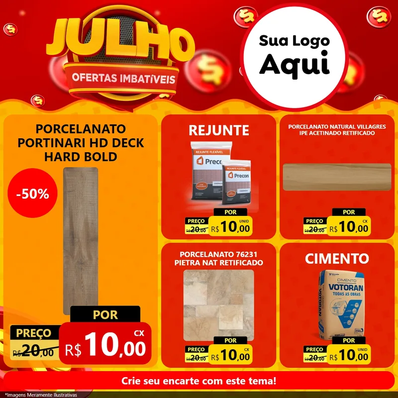 Modelo de Rede Social para Feed Facebook com o tema Julho Ofertas Imbatíveis para Pisos e revestimentos