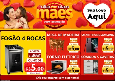 Modelo de Encarte para Encarte A4 Horizontal com o tema Dia das Mães com Promoção para Móveis e Eletro