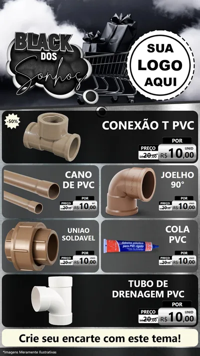 Modelo de TV para TV Vertical com o tema Black dos Sonhos para Tubos e conexões