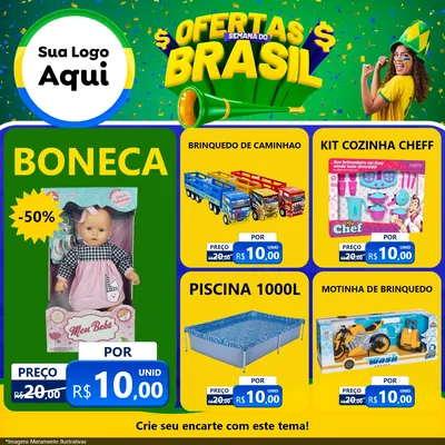 Modelo de Rede Social para Feed Facebook com o tema Ofertas Semana do Brasil para Brinquedos