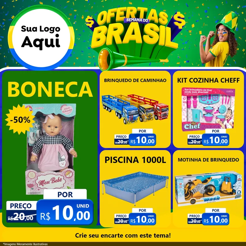 Modelo de Rede Social para Feed Facebook com o tema Ofertas Semana do Brasil para Brinquedos