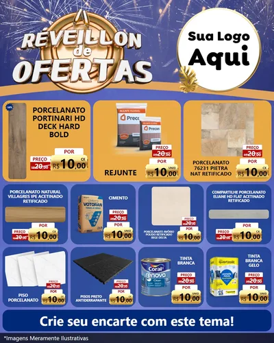 Modelo de Rede Social para Feed Instagram com o tema Réveillon de Ofertas para Pisos e revestimentos