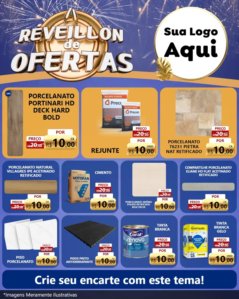 Modelo de Rede Social para Feed Instagram com o tema Réveillon de Ofertas para Pisos e revestimentos