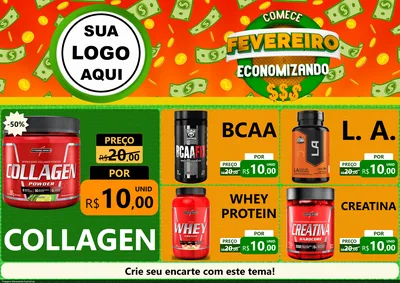 Modelo de Encarte para Encarte A4 Horizontal com o tema Comece Fevereiro Economizando para Suplementos alimentares