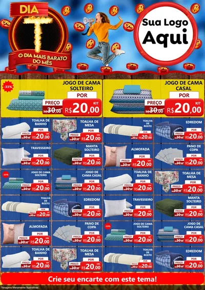 Modelo de Encarte para Encarte A4 Vertical com o tema Dia T - O Dia Mais Barato Do Mês para Cama, Mesa e Banho