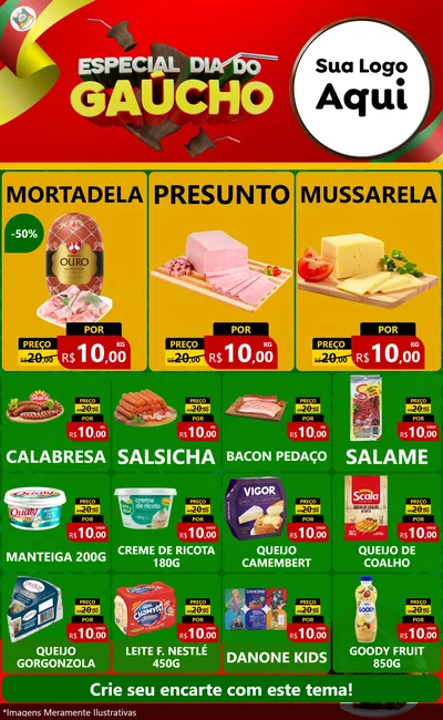 Modelo de Encarte para Encarte Grande com o tema Especial Dia do Gaúcho para Frios e Laticínios