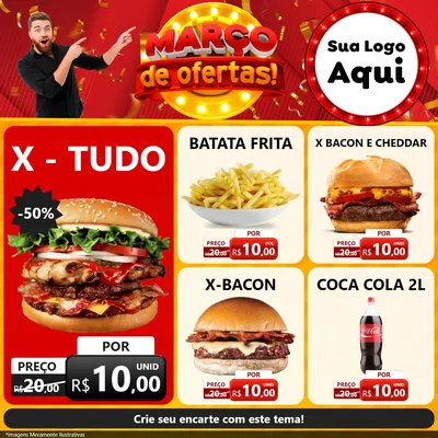 Modelo de Rede Social para Feed Facebook com o tema Março de Ofertas! para Hamburgueria