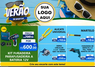 Modelo de Encarte para Encarte A4 Horizontal com o tema Verão de Ofertas para Maquinas e Ferramentas