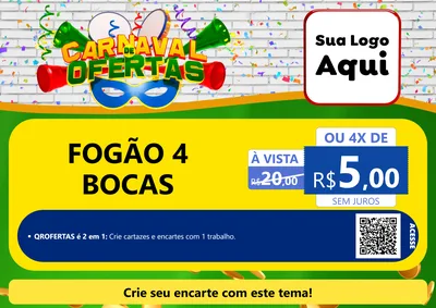 Modelo de Cartaz para Cartaz A4 Horizontal com o tema Carnaval de Ofertas para Móveis e Eletro