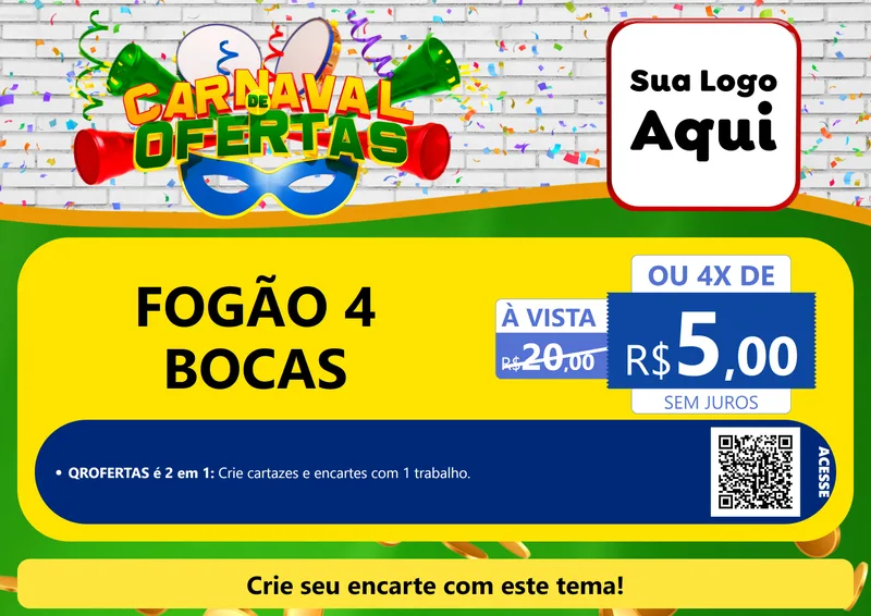 Modelo de Cartaz para Cartaz A4 Horizontal com o tema Carnaval de Ofertas para Móveis e Eletro