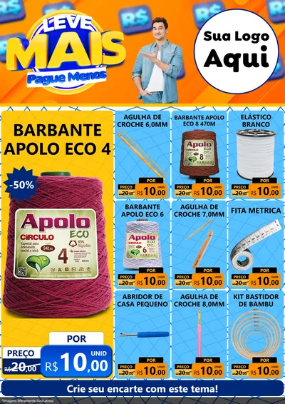 Modelo de Encarte para Encarte A4 Vertical com o tema Leve Mais, Pague Menos para Armarinho e Aviamentos