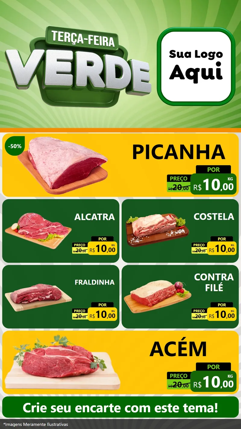 Modelo de TV para TV Vertical com o tema Terça - Feira Verde para Açougue
