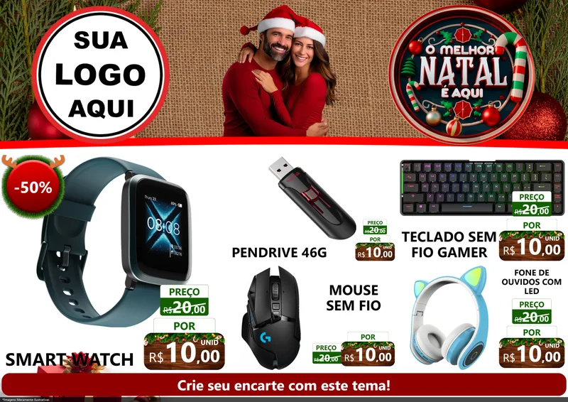 Modelo de Encarte para Encarte A4 Horizontal com o tema O Melhor Natal É Aqui para Informática