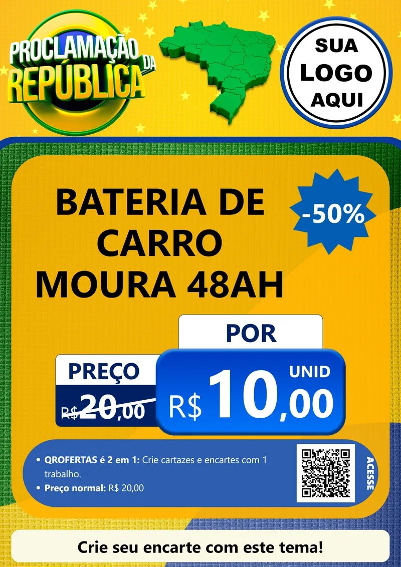 Modelo de Cartaz para Cartaz A4 Vertical com o tema Proclamação da República para Baterias Elétricas