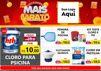 Modelo de Encarte para Encarte A4 Horizontal com o tema Mais Barato para Produtos para Piscina