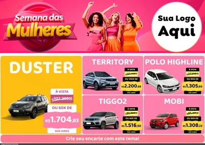 Modelo de Encarte para Encarte A4 Horizontal com o tema Semana das Mulheres para Concessionaria de Carros