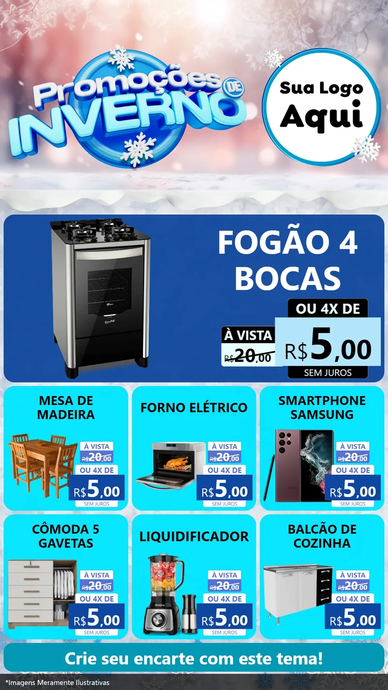 Modelo de Rede Social para Stories com o tema Promoções de Inverno para Móveis e Eletro