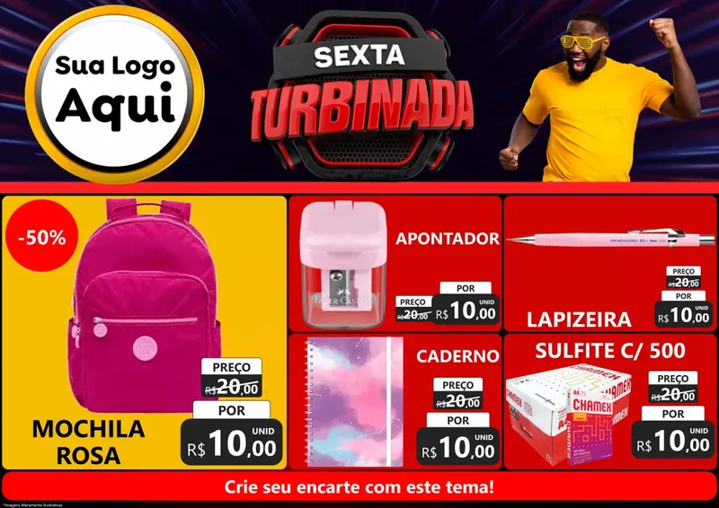 Modelo de Encarte para Encarte A4 Horizontal com o tema Sexta Turbinada para Papelaria