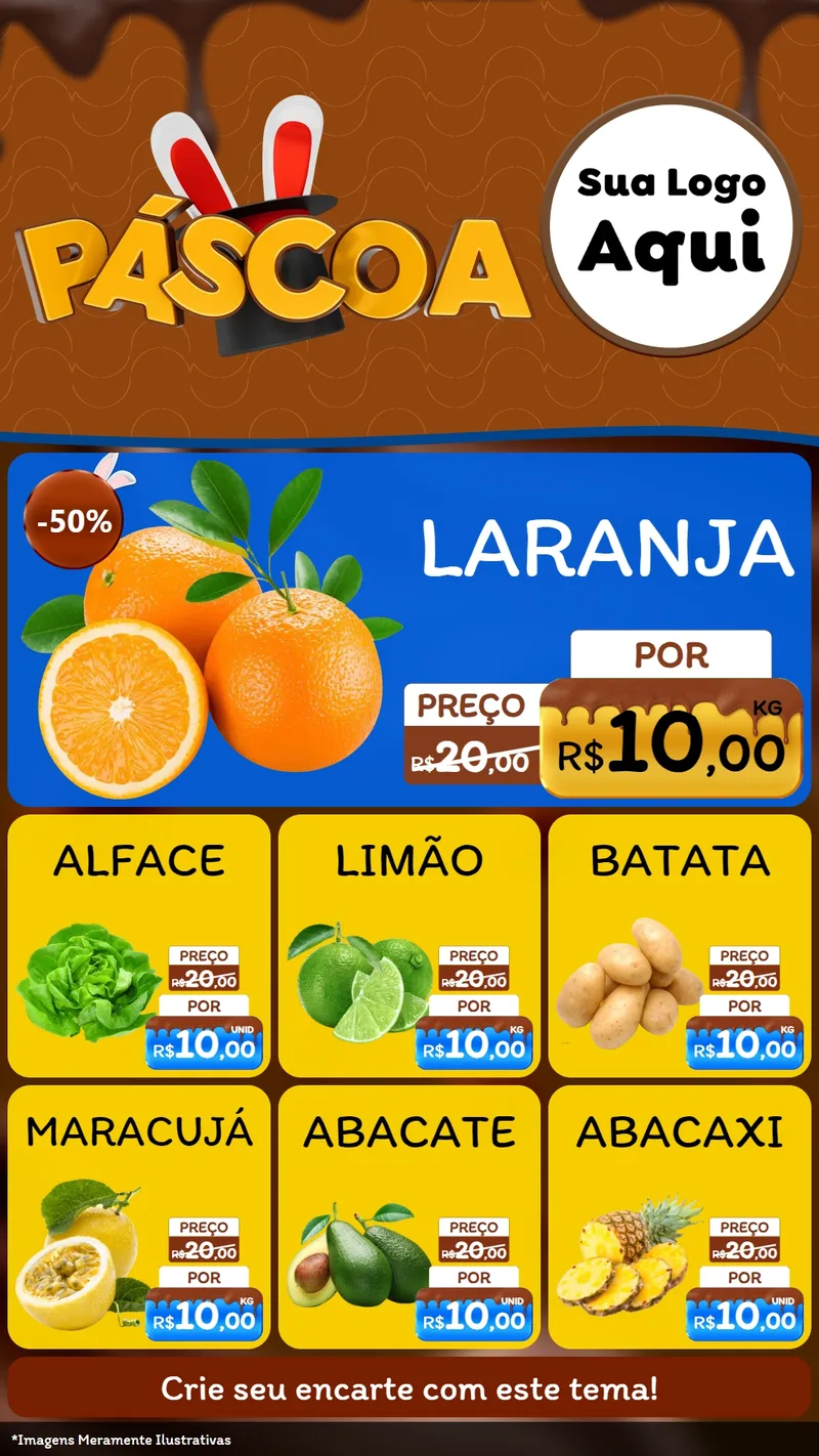 Modelo de Rede Social para Stories com o tema Páscoa para Hortifrúti
