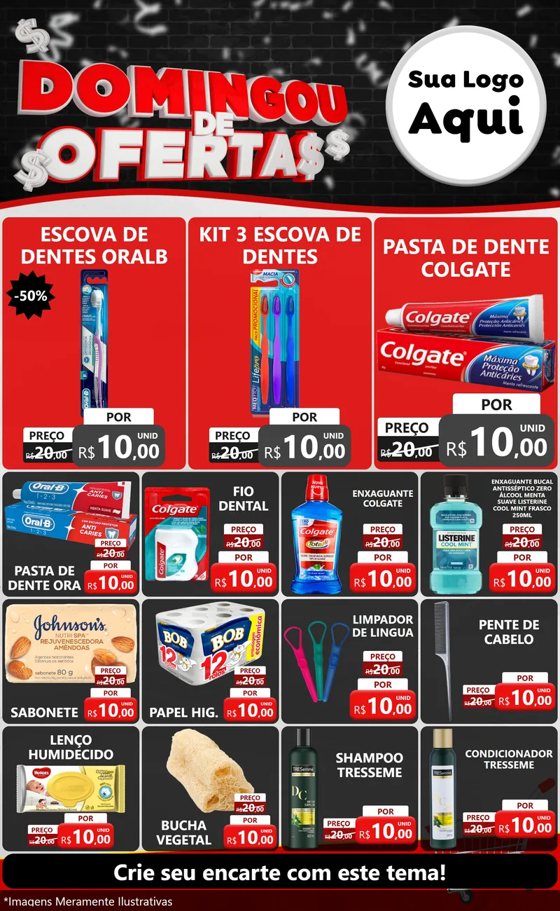 Modelo de Encarte para Encarte Grande com o tema Domingou de Ofertas para Higiene Pessoal