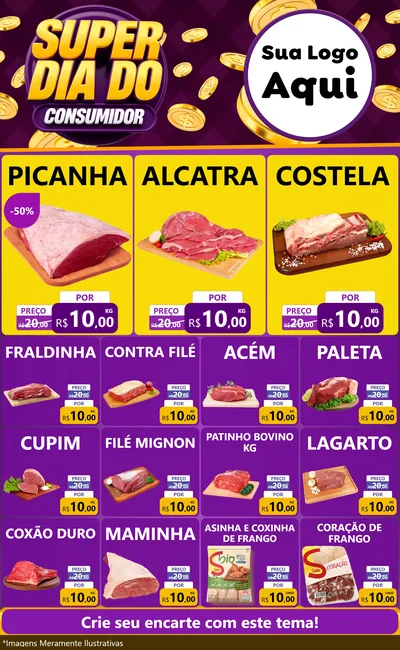Modelo de Encarte para Encarte Grande com o tema Super Dia do Consumidor para Açougue