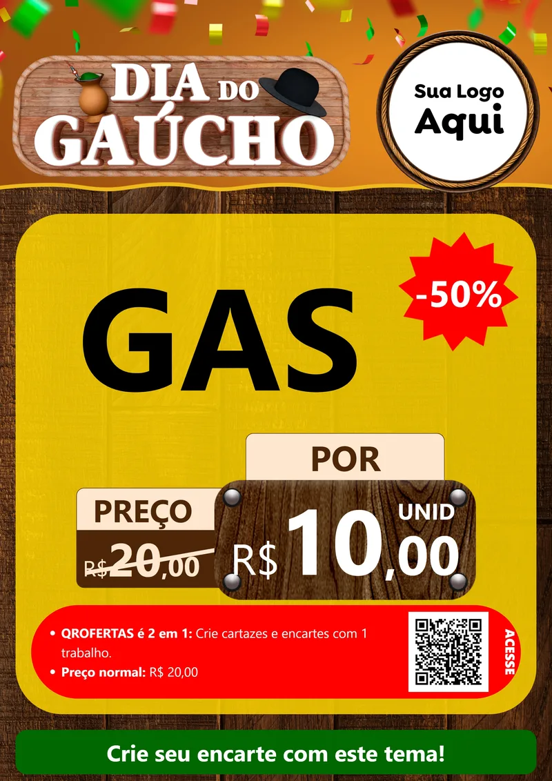 Modelo de Cartaz para Cartaz A4 Vertical com o tema Dia do Gaúcho para Água e gás