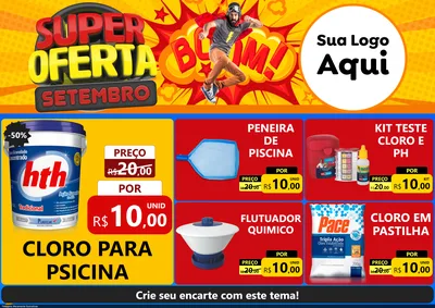 Modelo de Encarte para Encarte A4 Horizontal com o tema Super Oferta Setembro para Produtos para Piscina