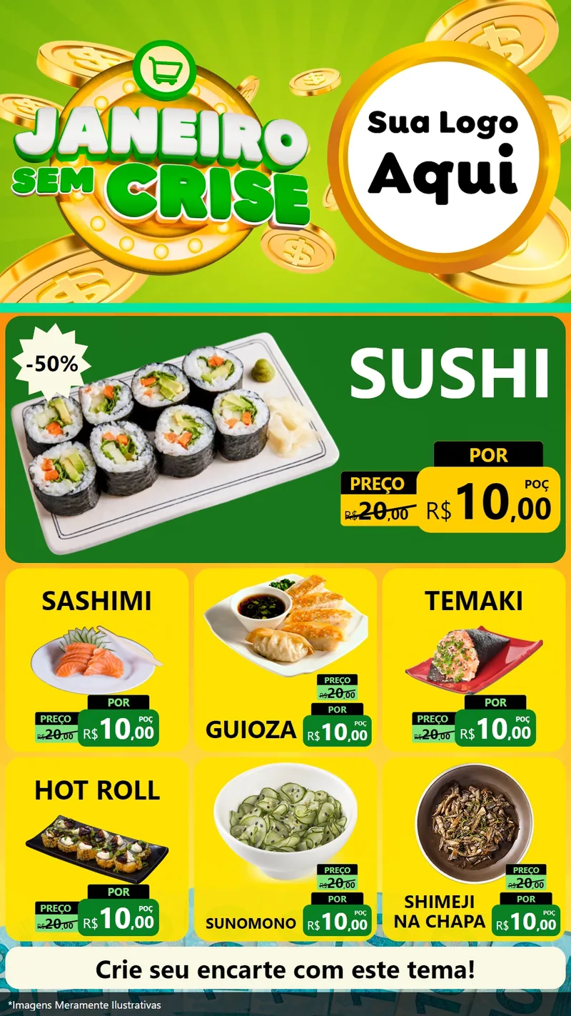 Modelo de Rede Social para Stories com o tema Janeiro Sem Crise para Comida japonesa