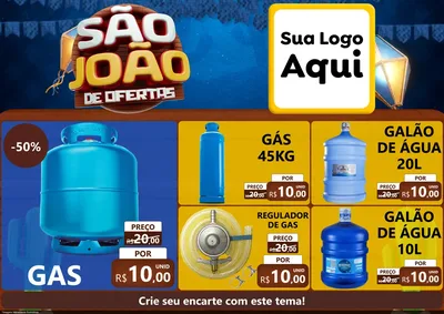 Modelo de Encarte para Encarte A4 Horizontal com o tema São João Ofertas Imbatíveis! - Junina para Água e gás