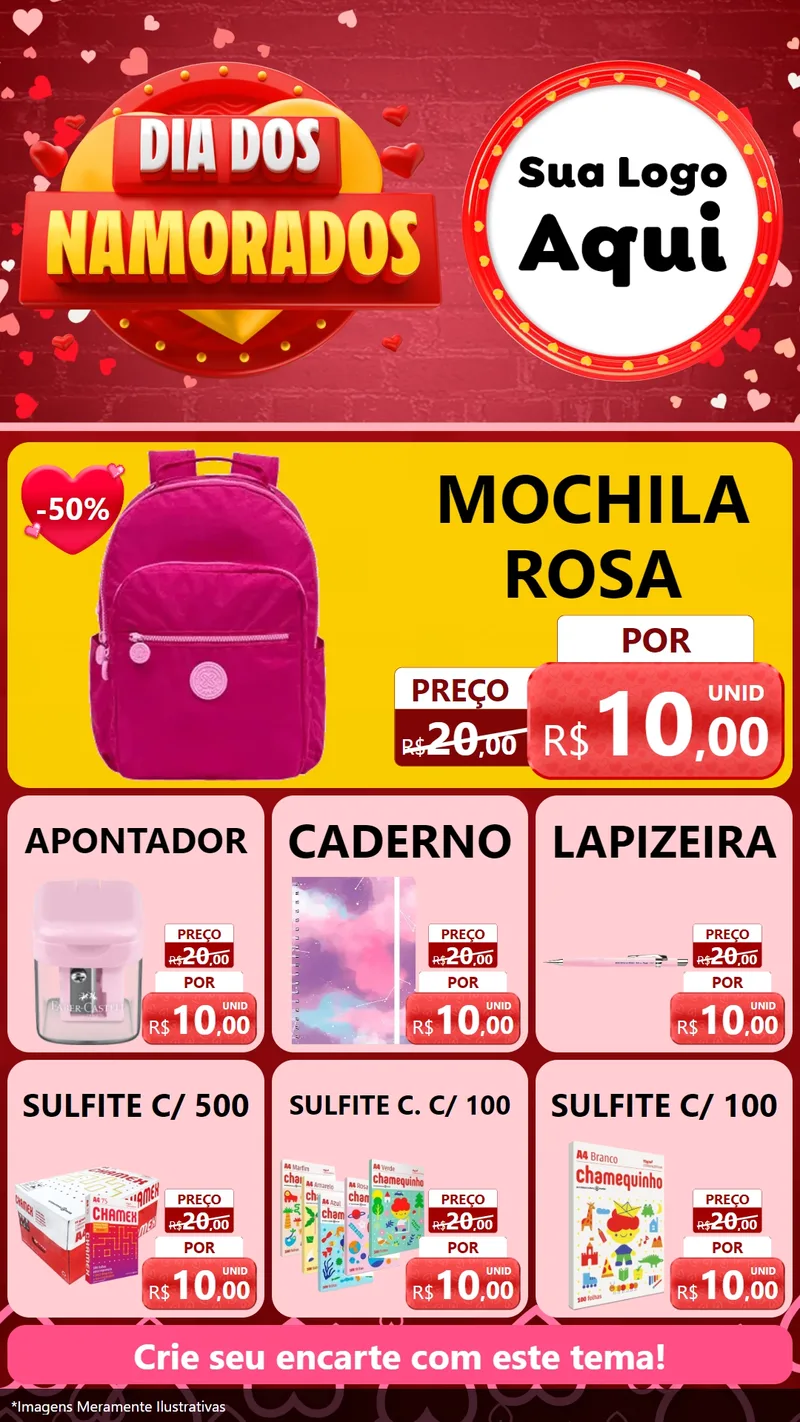 Modelo de Rede Social para Stories com o tema Dia Dos Namorados para Papelaria