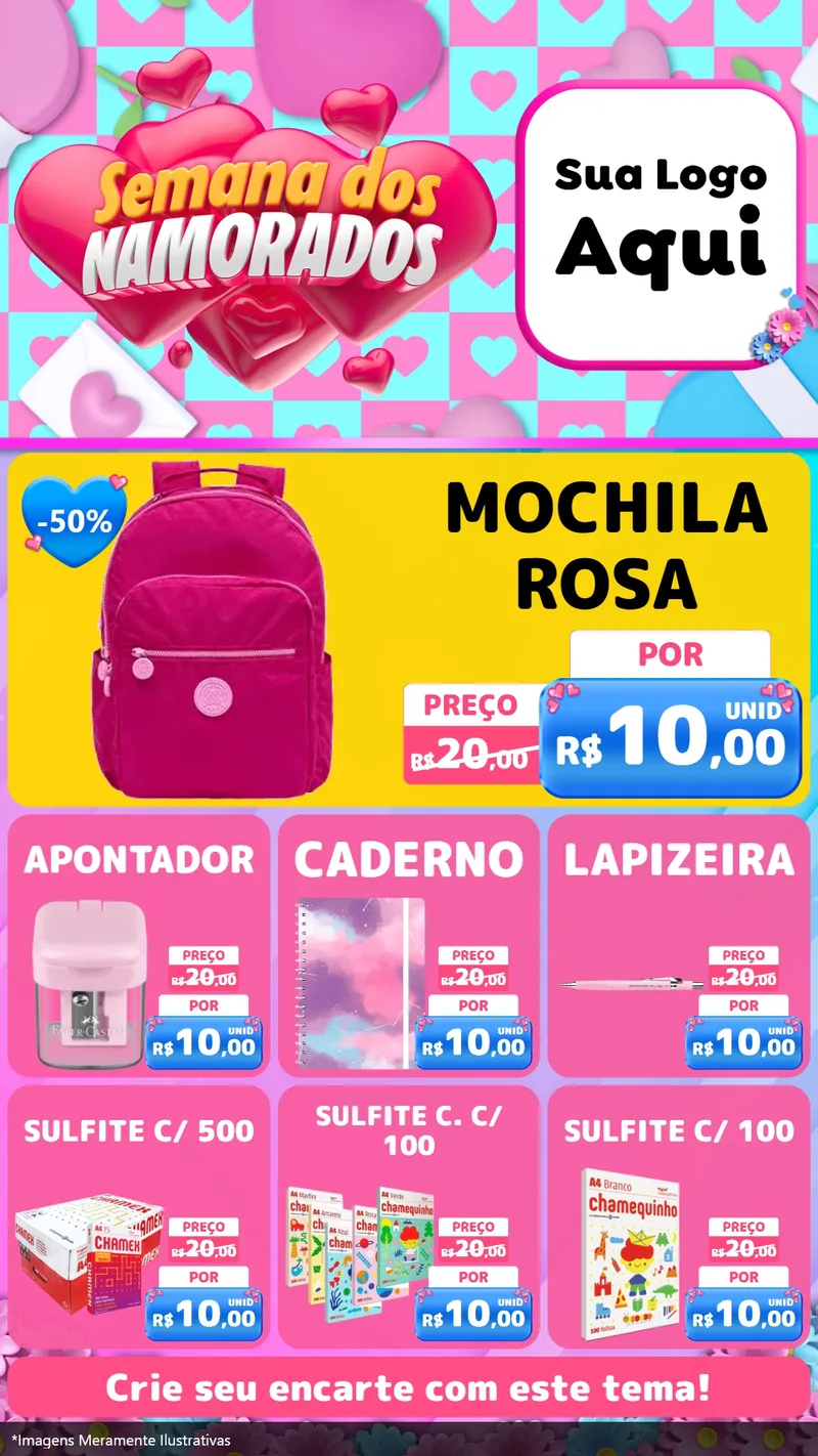 Modelo de Rede Social para Stories com o tema Semana dos Namorados para Papelaria