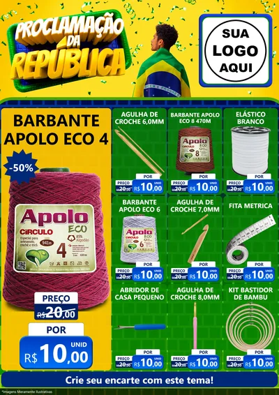 Modelo de Encarte para Encarte A4 Vertical com o tema Proclamação da República para Armarinho e Aviamentos