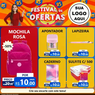 Modelo de Rede Social para Feed Facebook com o tema Festival de Ofertas para Papelaria