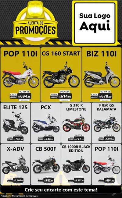 Modelo de Encarte para Encarte Grande com o tema Alerta de Promoções para Concessionaria de Motos