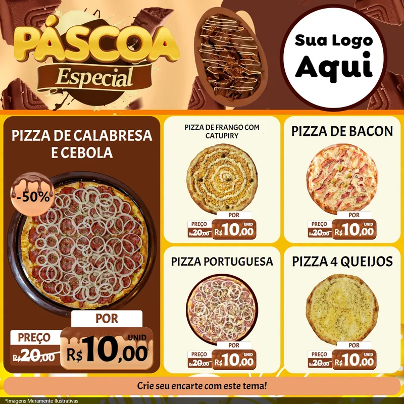 Modelo de Rede Social para Feed Facebook com o tema Páscoa Especial para Pizzaria