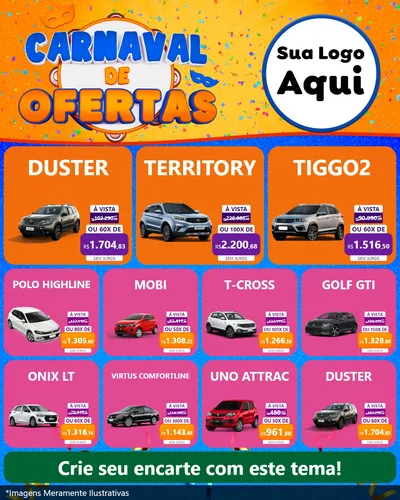 Modelo de Rede Social para Feed Instagram com o tema Carnaval de Ofertas para Concessionaria de Carros