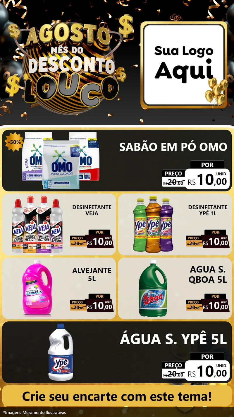 Modelo de TV para TV Vertical com o tema Agosto Mês do Desconto Louco para Produtos de Limpeza