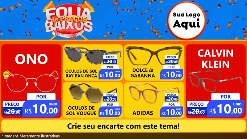 Modelo de TV para TV Horizontal com o tema Folia de Preços Baixos para Óticas