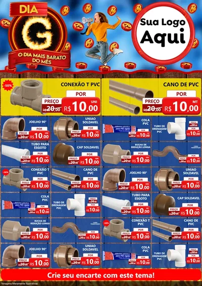 Modelo de Encarte para Encarte A4 Vertical com o tema Dia G - O Dia Mais Barato Do Mês para Tubos e conexões