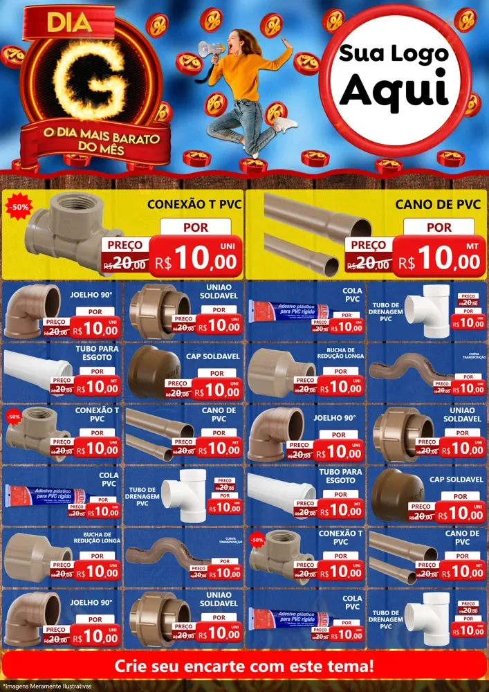 Modelo de Encarte para Encarte A4 Vertical com o tema Dia G - O Dia Mais Barato Do Mês para Tubos e conexões