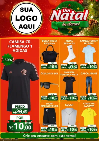 Modelo de Encarte para Encarte A4 Vertical com o tema Um Natal de Ofertas para Roupas e acessórios