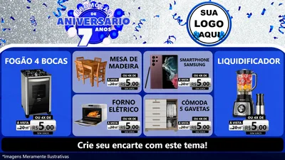 Modelo de TV para TV Horizontal com o tema Promoção de Aniversário - 7 Anos para Móveis e Eletro