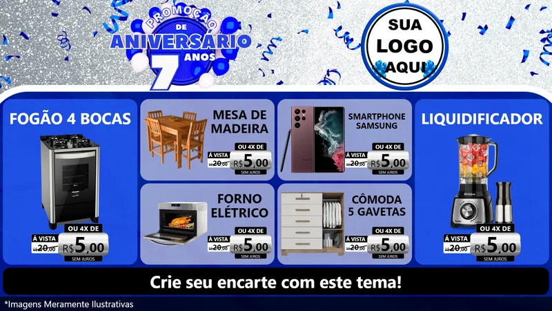 Modelo de TV para TV Horizontal com o tema Promoção de Aniversário - 7 Anos para Móveis e Eletro